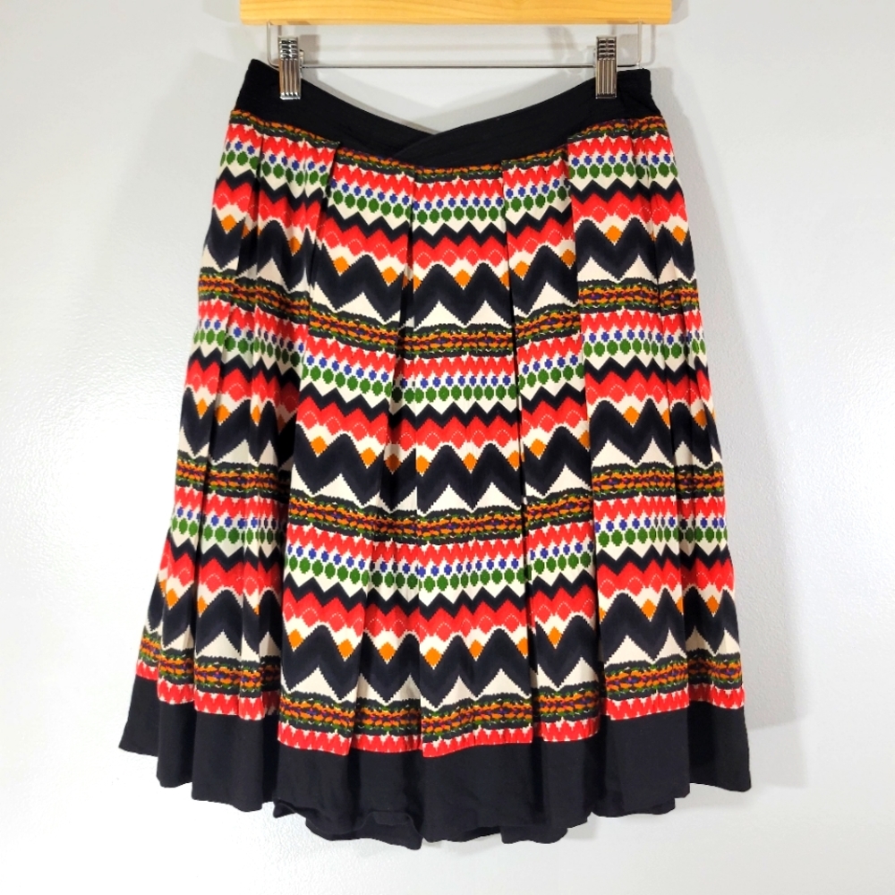 Anthropologie FEI Denpasar multicolor printed pleated lined flowy A-line skirt